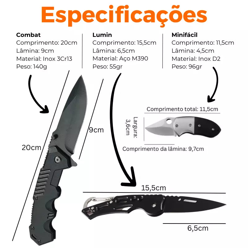 Kit Black Esparta • Canivetes 3 em 1 (+ FRETE GRÁTIS)