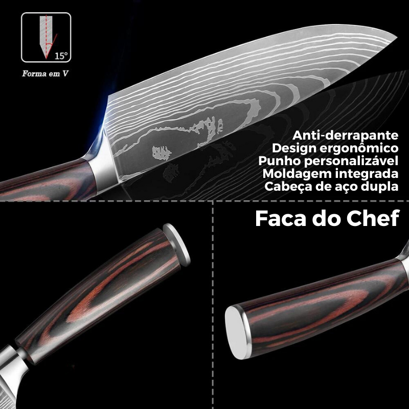 [Pague 1 LEVE 2 facas] Kit Chef Master Esparta • Faca Chef + Bravus