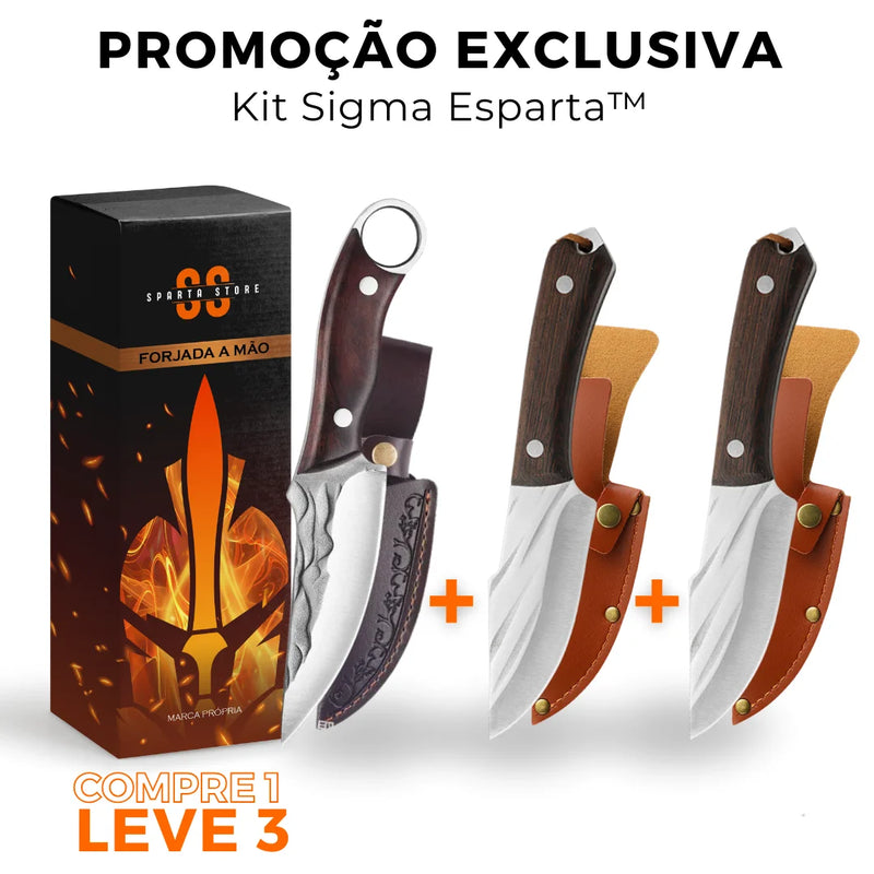 (COMPRE 1 LEVE 3 + BAINHAS ) Kit Sigma Esparta™ • Kit 3 Facas Forjadas à Mão