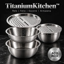 TitaniumKitchen™  3-em-1 • Combo 100% em Aço Inox com Ralador + Escorredor + Bacia