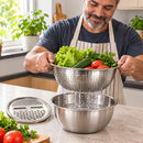 TitaniumKitchen™  3-em-1 • Combo 100% em Aço Inox com Ralador + Escorredor + Bacia