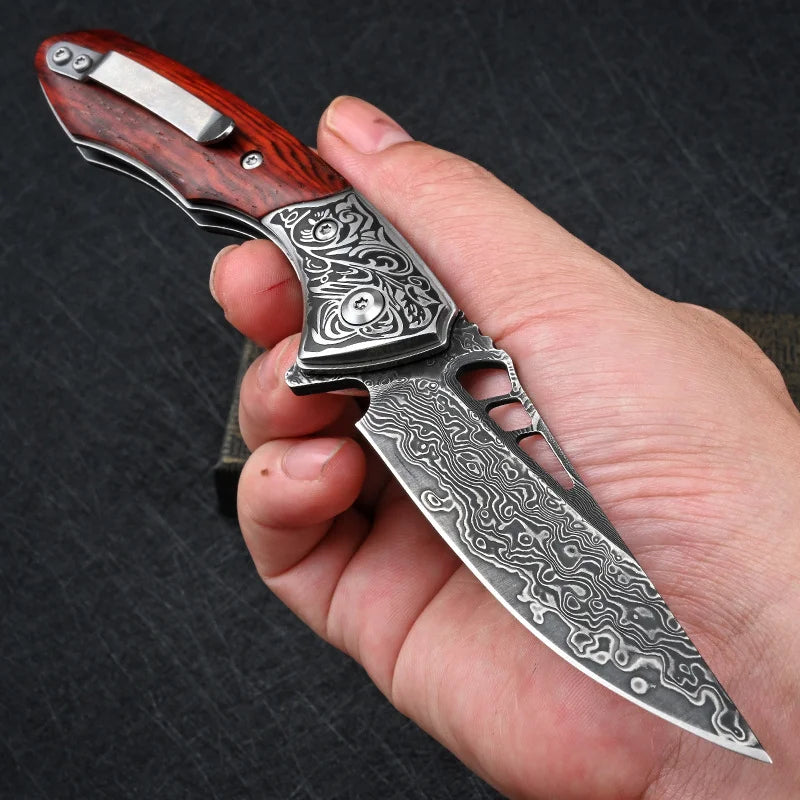 Canivete Artesanal Aço Damasco • Canivete Wood Esparta™