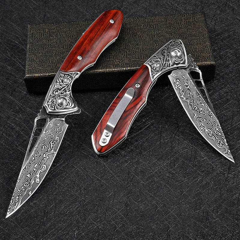 Canivete Artesanal Aço Damasco • Canivete Wood Esparta™